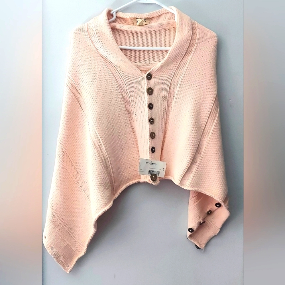 Pure Knits $120 Neon Buddha Peach/Pink OSFM Cotton pullover wrap
